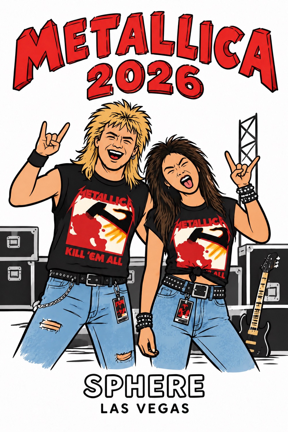 Two Metallica fans throwing up rock horns